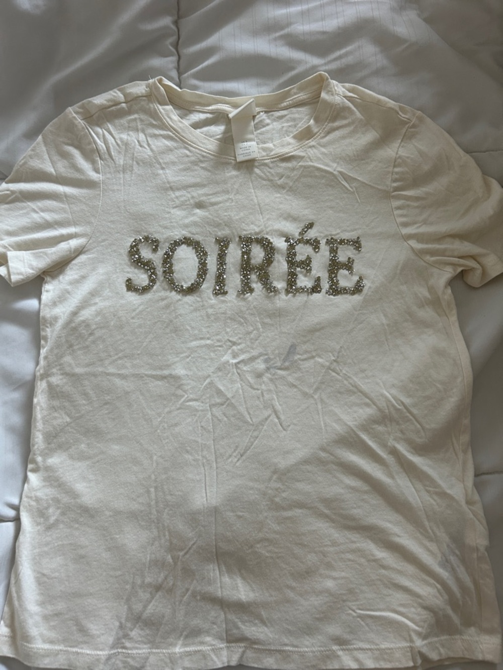 H&M Cream Short Sleeve Tee with Sequin "SOIRÉE"